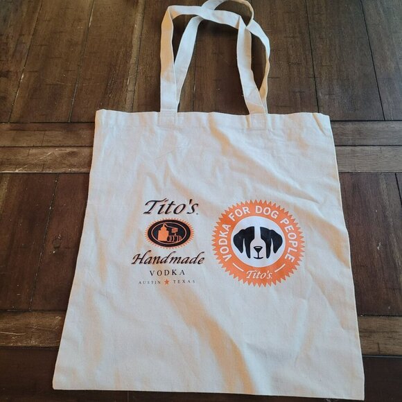 Titos Handmade Vodka Canvas Tote Bag With Dog-Themed Prints - Picture 1 of 4